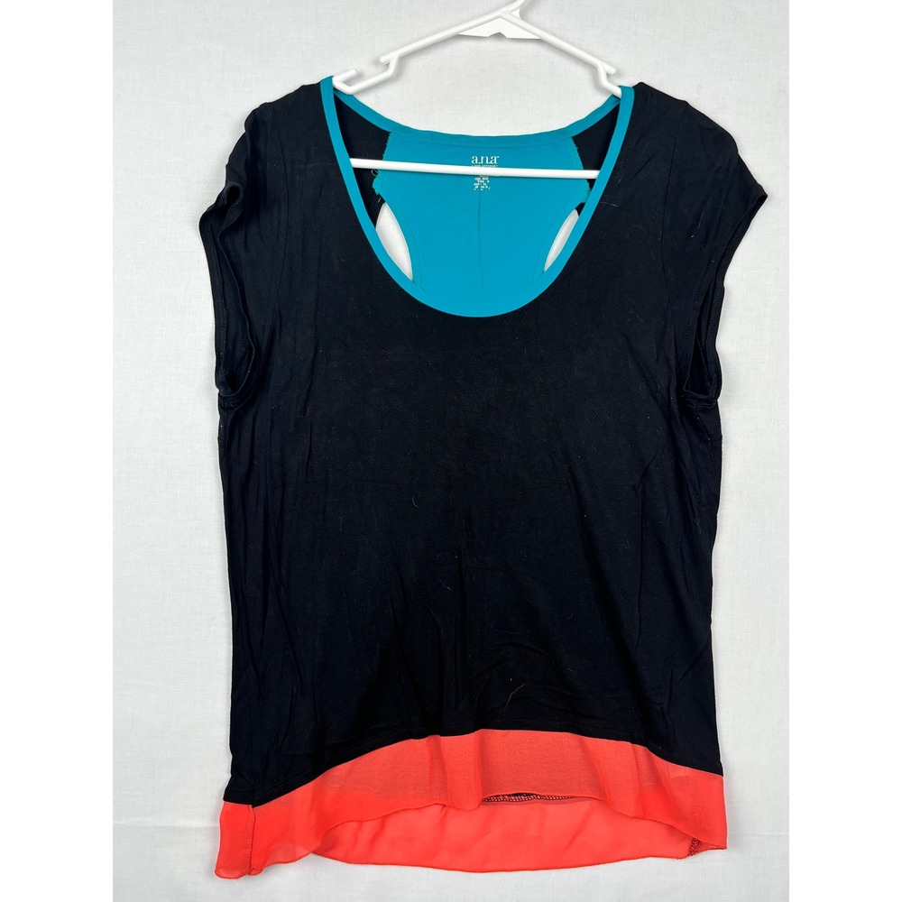a.n.a A New Approach Top Womens Large Colorblock Racerback Inset Black Teal Cora